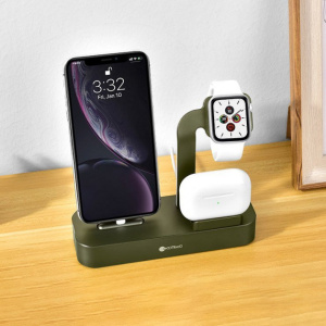 Док-станция CoteetCI 3-in-1 для iPhone Apple Watch AirPods Pro зелёная