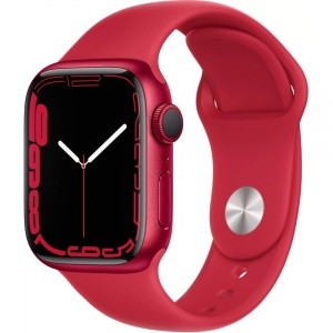 Apple Watch Series 7, 41 мм, красного цвета, спортивный ремешок