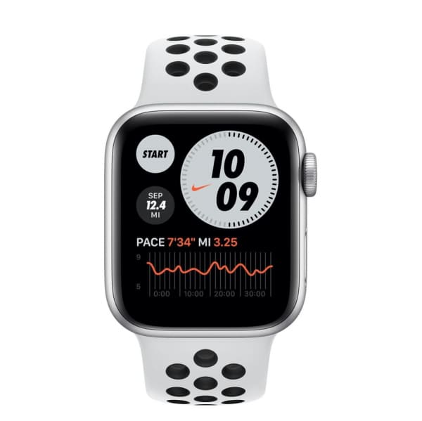 Apple Watch Series 6 NIKE+, 40 мм, корпус из алюминия серебристого цвета, спортивный ремешок