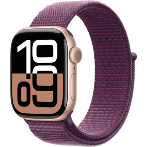 Apple Watch Series 10 42mm Rose Gold Aluminum Case with Sport Loop, Plum