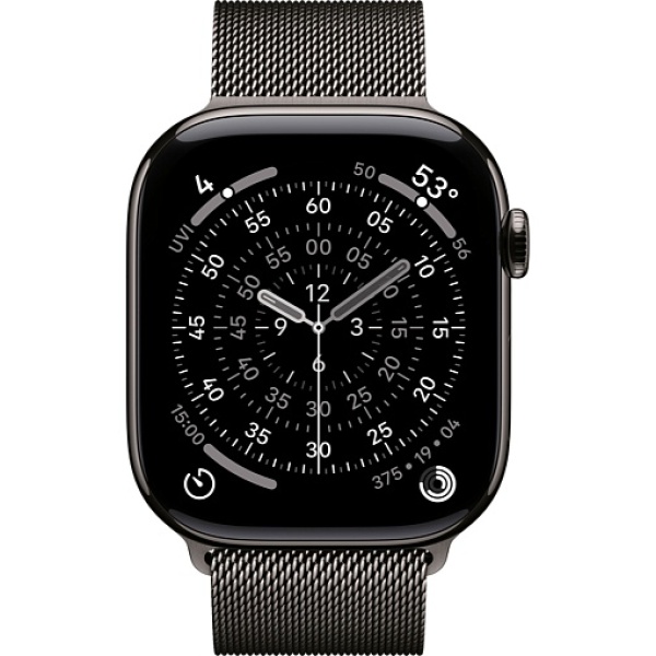 Apple Watch Series 11 46mm Slate Titanium Case with Milanese Loop Slate Apple Watch Series 11 46mm Slate Titanium Case with Milanese Loop Slate
