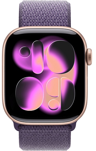 Apple Watch Series 11 46mm Rose Gold Aluminum Case with Sport Loop Purple Fog