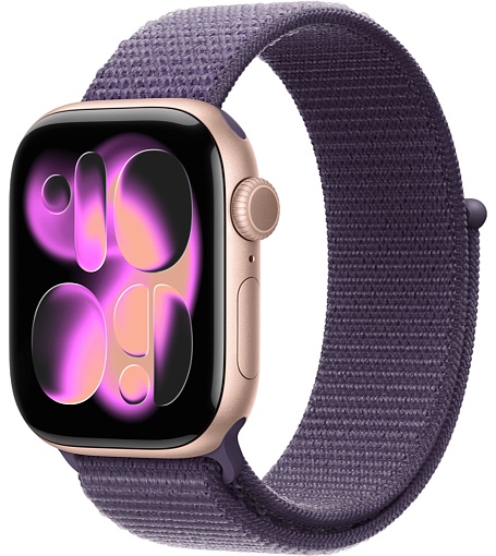 Apple Watch Series 11 46mm Rose Gold Aluminum Case with Sport Loop Purple Fog