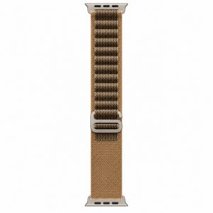Apple Watch Ultra 4 49 мм Natural Titanium — крупный план ремешка Desert Alpine Loop