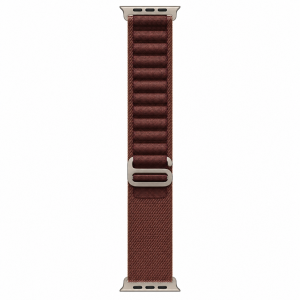Apple Watch Ultra 4 49 мм Natural Titanium — крупный план ремешка Burgundy Alpine Loop