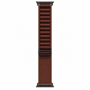 Apple Watch Ultra 4 49 мм Black Titanium — крупный план ремешка Burgundy Alpine Loop