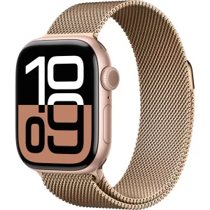 Apple Watch Series 10 42mm Rose Gold Aluminum Case with Milanese Loop, Gold Apple Watch Series 10 42mm Rose Gold Aluminum Case with Milanese Loop, Gold
